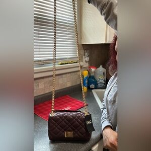 INC International Concepts Dark Brown Quilted Shoulder Bag